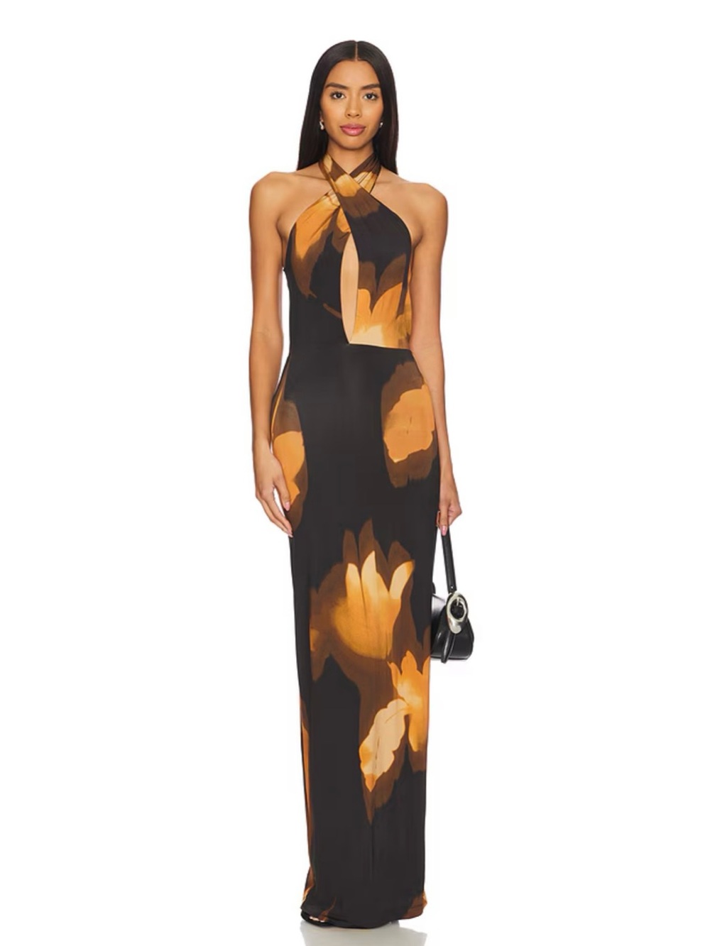 AFRM Genie Halter Maxi Dress in Noir Blur Revolve